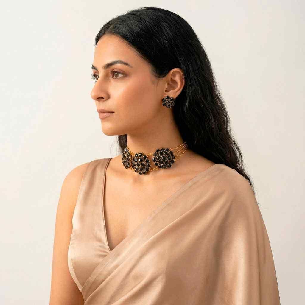 Black Crystal Set of Necklace and Earring (Pack of 1)