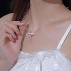 Silver Plated Chain With Heart Angel Wings Pendant