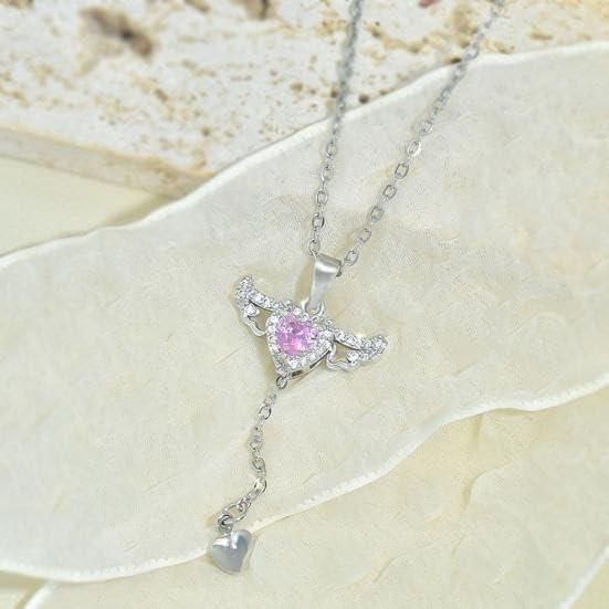 Silver Plated Chain With Heart Angel Wings Pendant