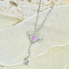 Silver Plated Chain With Heart Angel Wings Pendant